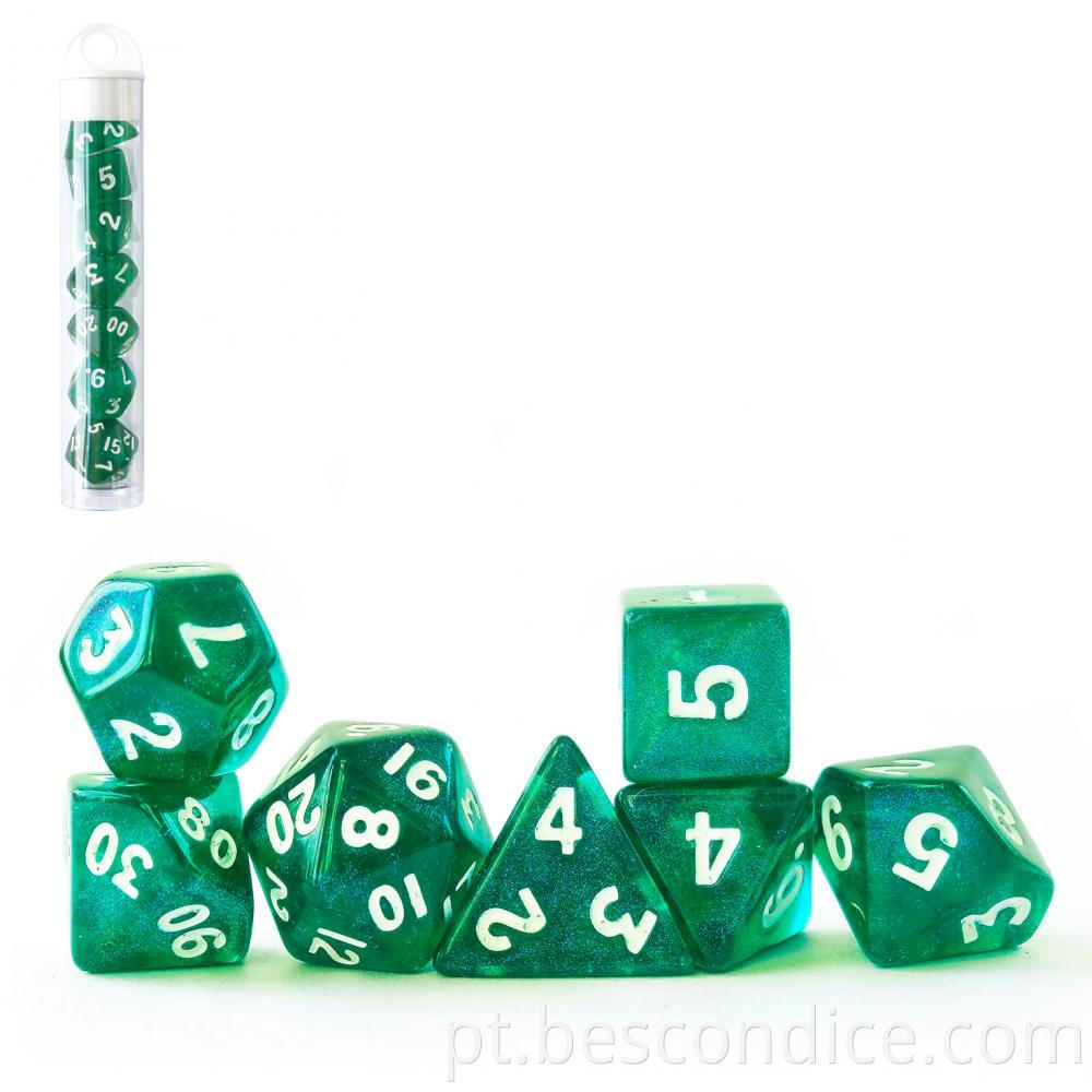 10mm Mini Polyhedral Dice Collection Green Moonstone 3